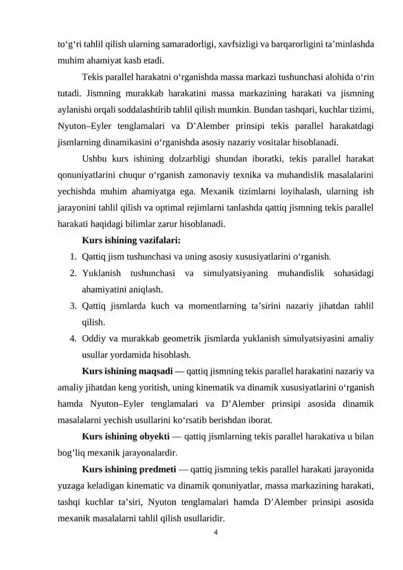 QATTIQ JISMNING TEKIS PARALLEL HARAKATI VA UNING KINEMATIK HAMDA DINAMIK TAHLILI 3