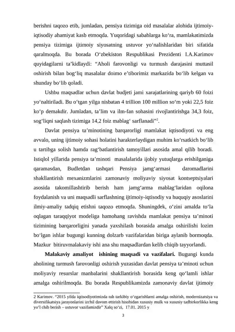 O’ZBEKISTON RESPUBLIKASI PENSIYA TA’MINOTI TIZIMI RIVOJLANISH BOSQICHLARI, YUTUQ VA KAMCHILIKLARI, TAKOMILLASHTIRISH YO’LLARI 3