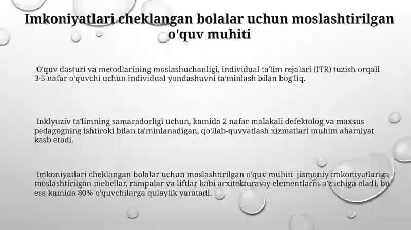 Imkoniyati cheklangan bolalarni samarali inkulyuiz ta'lim olishining asosiy shartlari 3