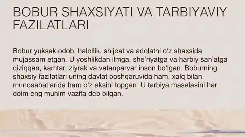 ZAHIRIDDIN MUHAMMAD BOBUR VA BOBURIYLAR MEROSIDA TARBIYAGA OID QARASHLAR 3