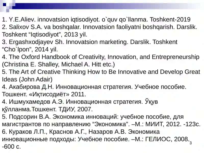 “Innovatsion iqtisodiyot” faniga kirish 3