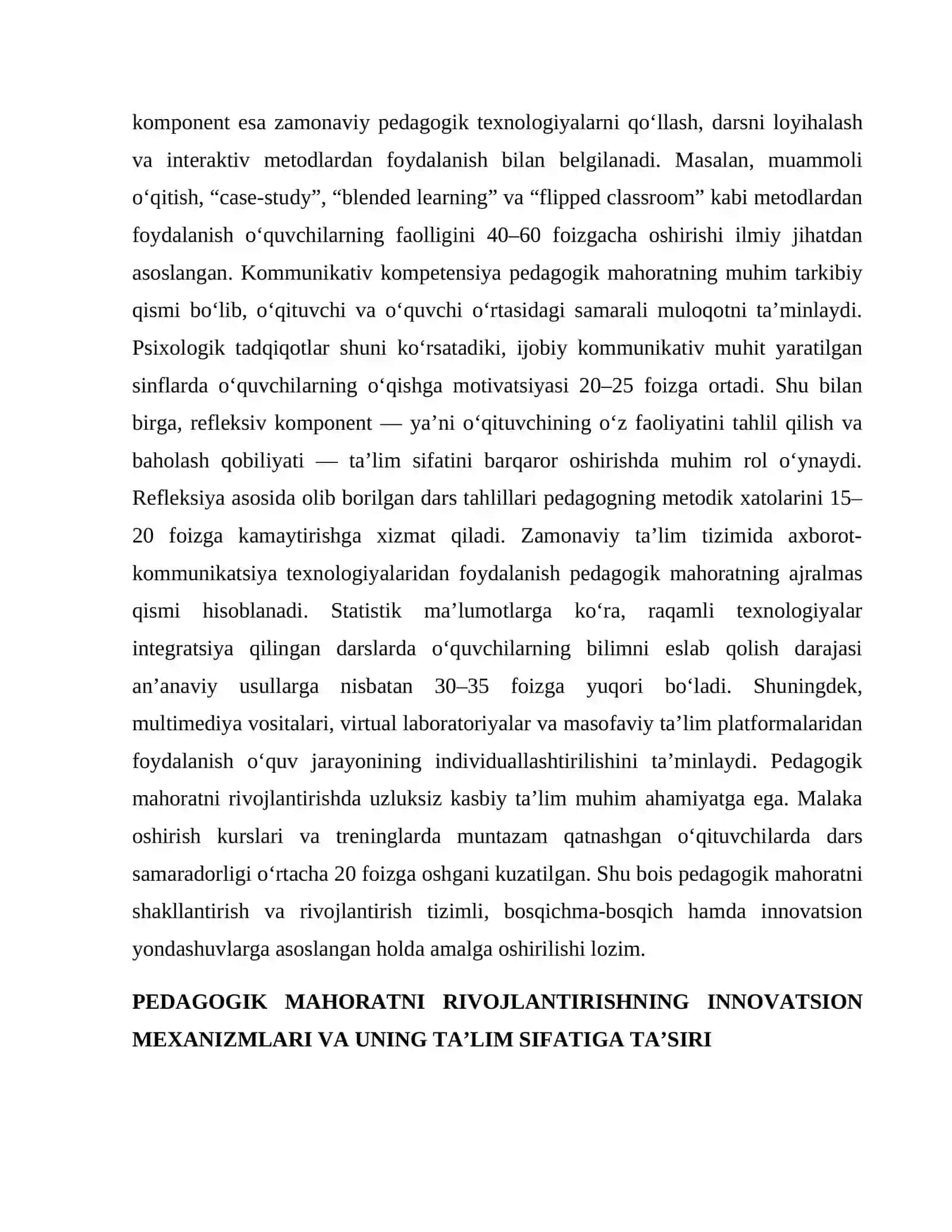 ZAMONAVIY TAʼLIM TIZIMIDA TAʼLIM SAMARADORLIGINI OSHIRISHDA PEDAGOGIK MAHORATNING OʻRNI 3