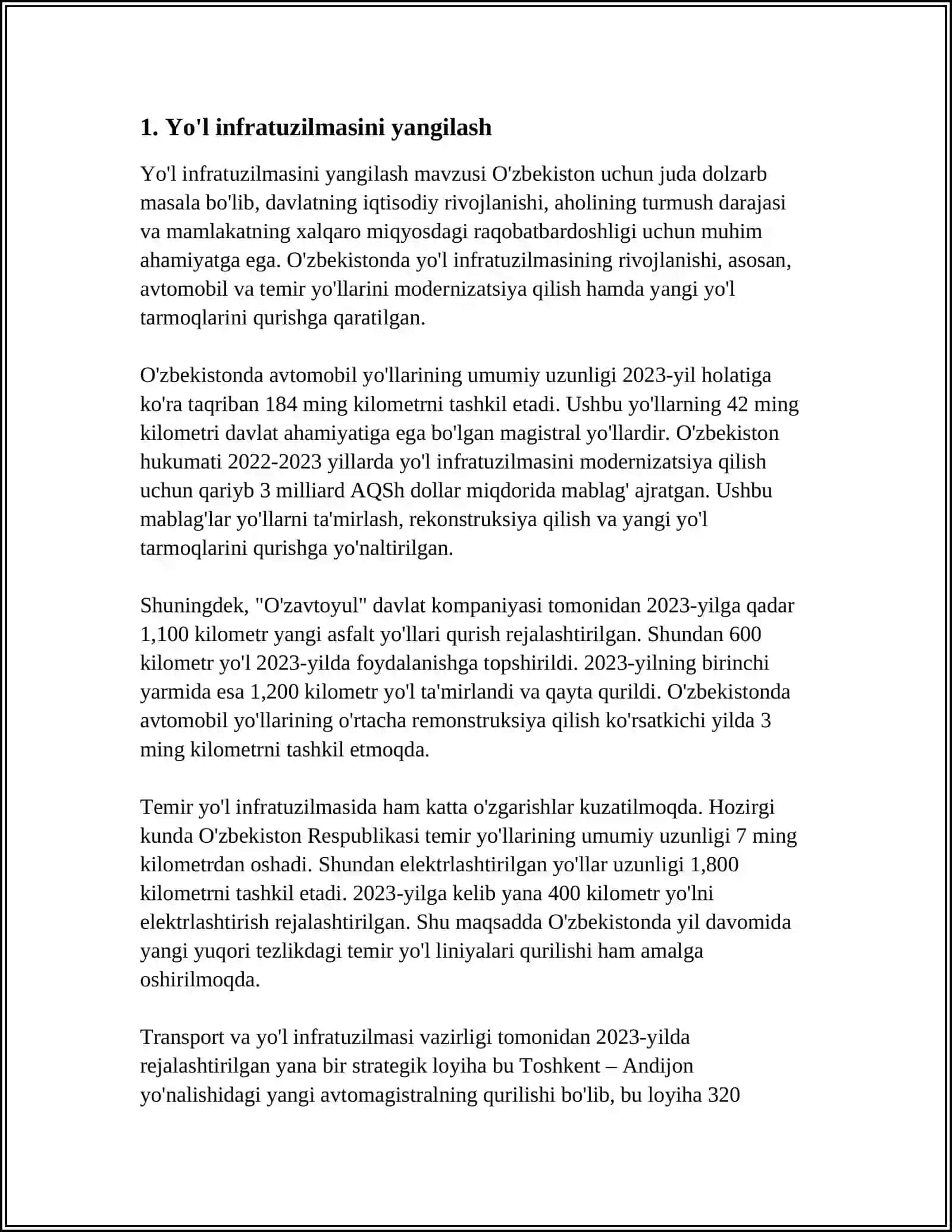 TRANSPORT INFRASTRUKTURASI ELEMENTLARINI QAYTA TIKLASH 3