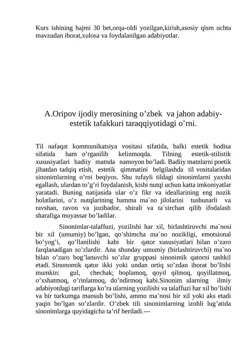 Abdulla Oripovning she`rlarida sinonimlar 3