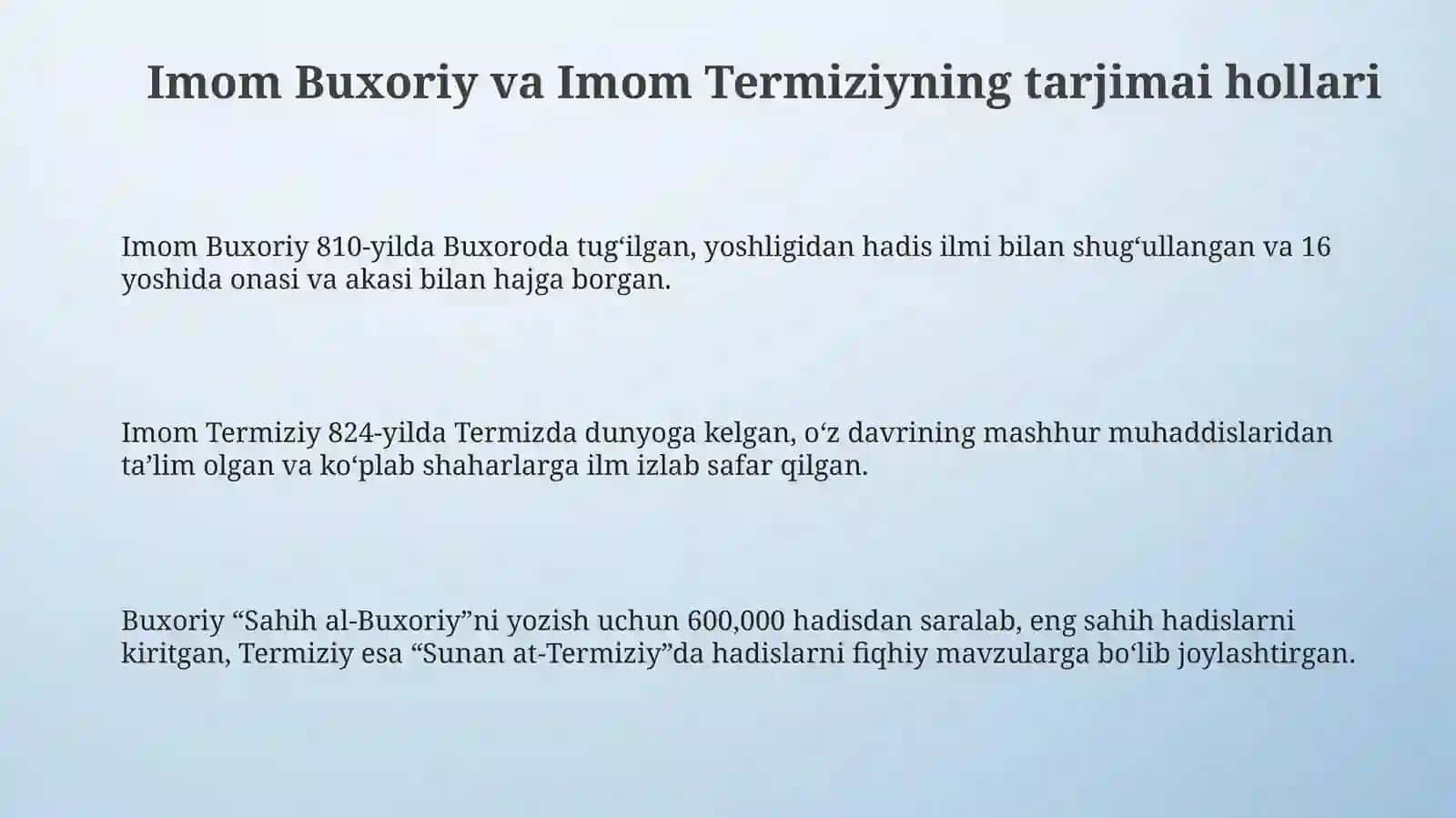 Imom Buxoriy va Imom Termiziyning hayoti va asarlari: Qiyosiy o'rganish 3