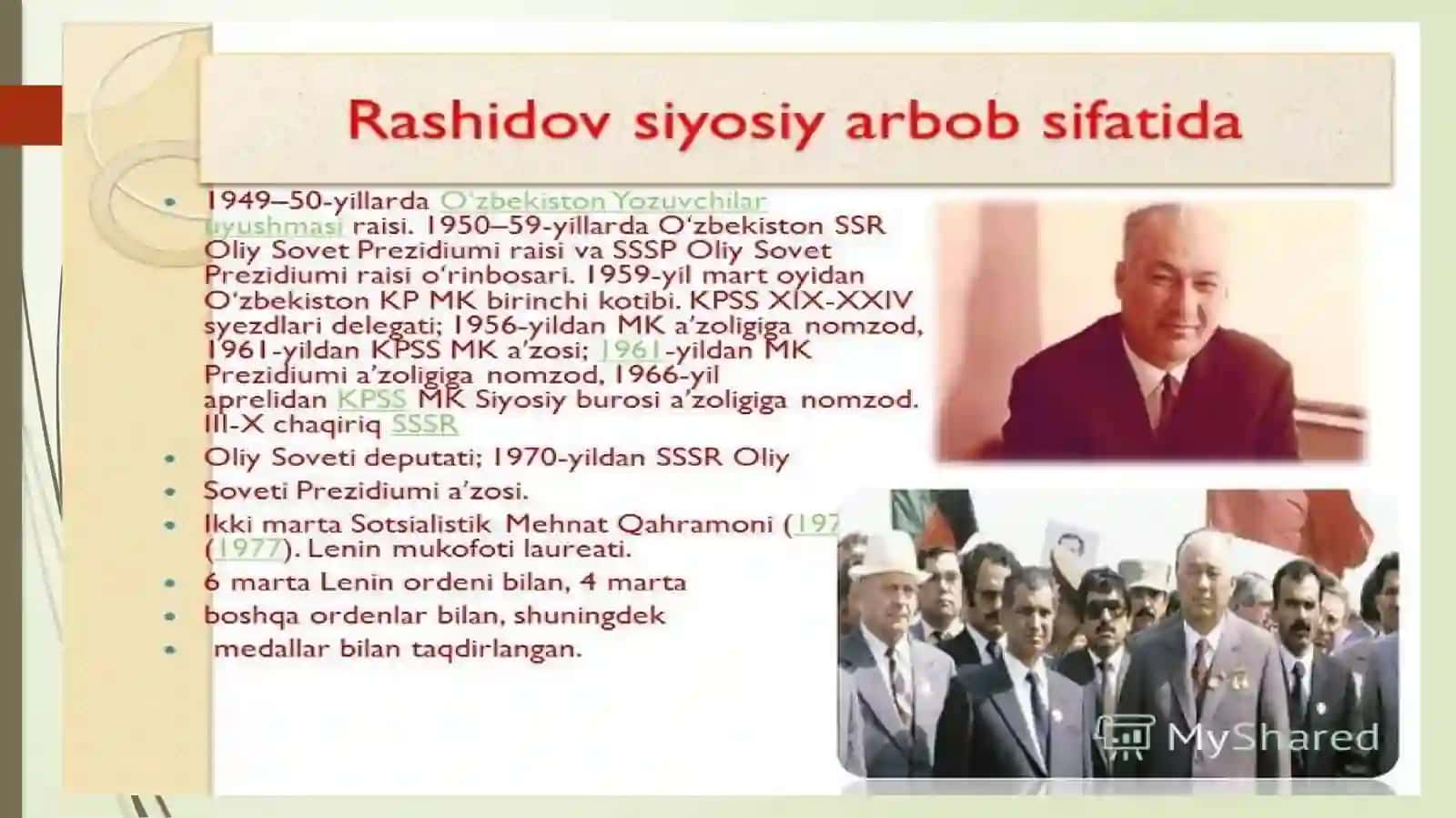 Sharof Rashidovning davlat va jamoat arbobi sifatida faoliyati 3