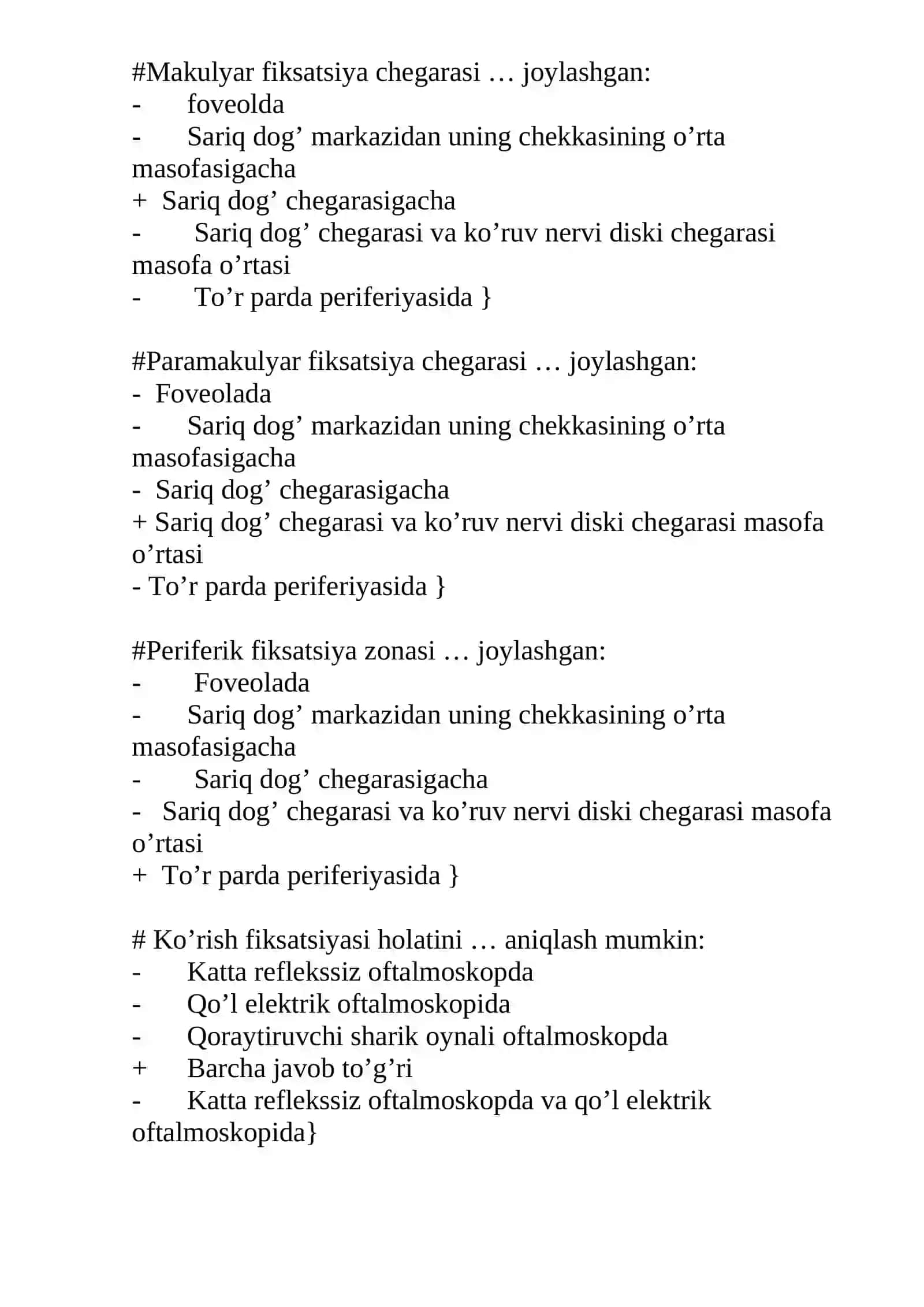 ko'z glaznoy test savollari to'g'ri javobi bilan 3