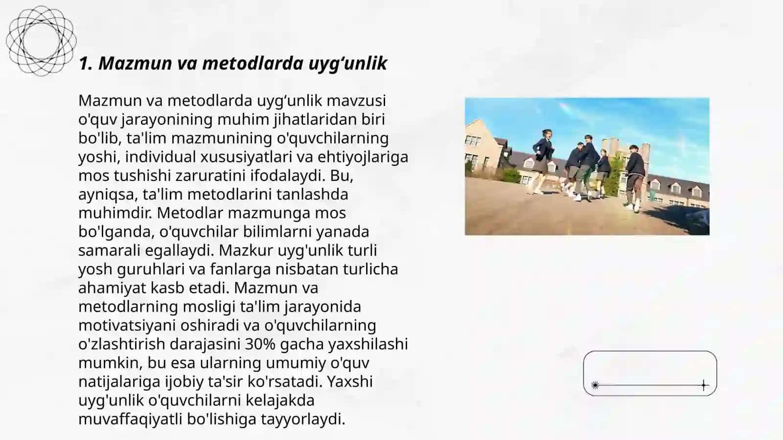 Geografiya ta'limi metodlari, mashgʻulot mazmuniga koʻra oʻqitish metodlarini tanlashni oʻrganish 3