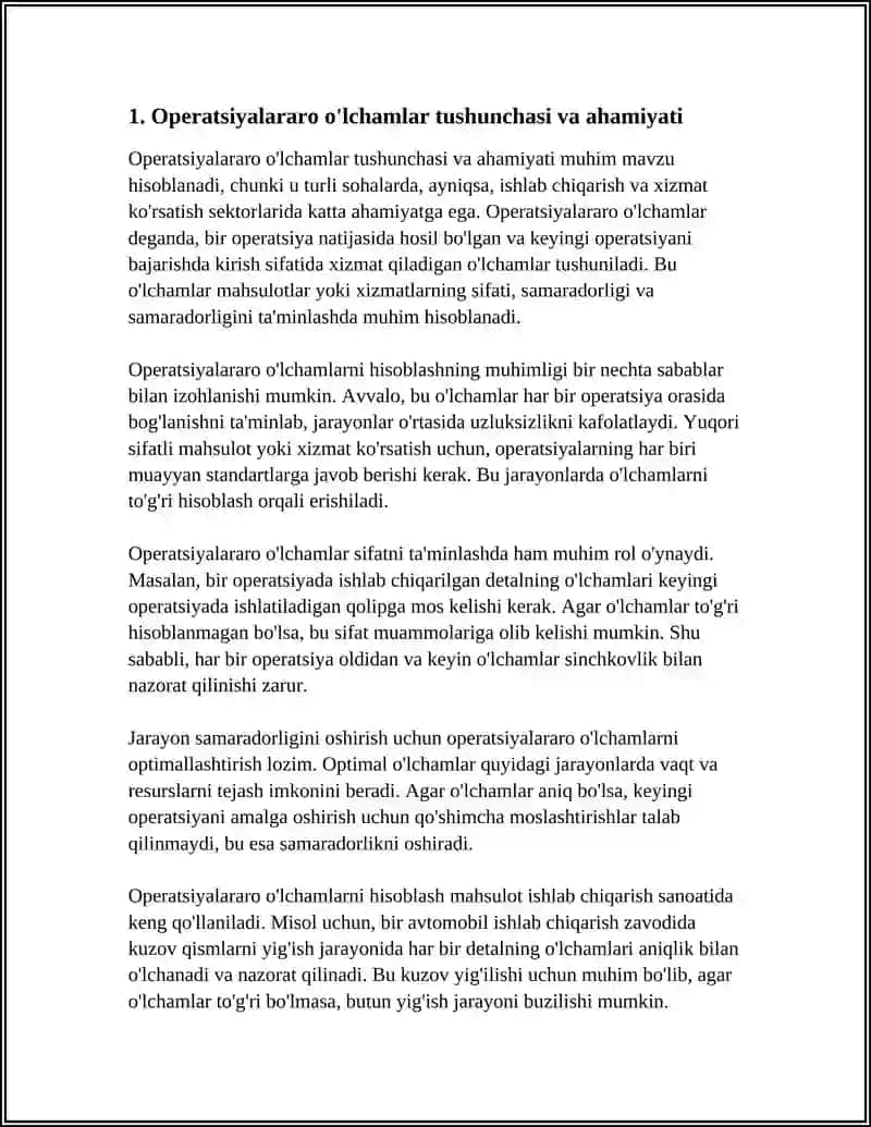Operatsiyalararo O'lchamlarni Hisoblash 3