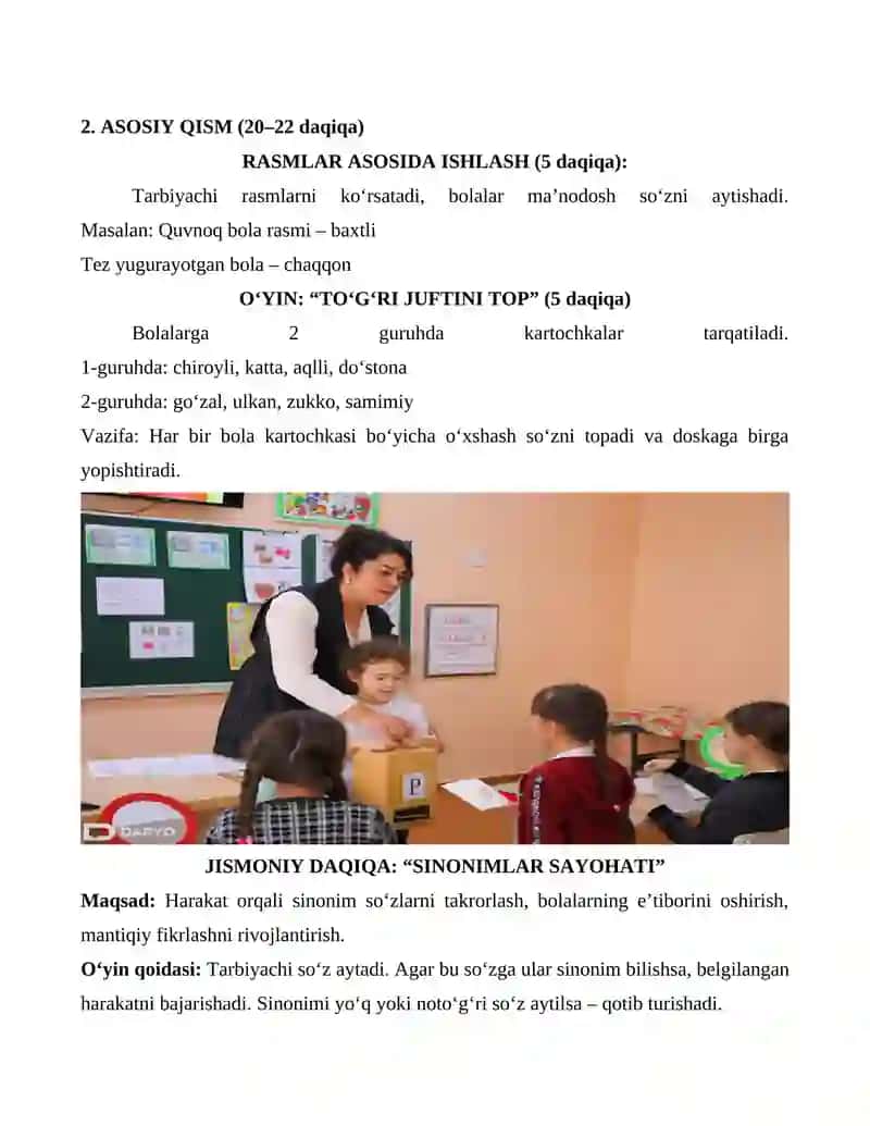 Sinonim so'zlar bilan tanishtirish 3