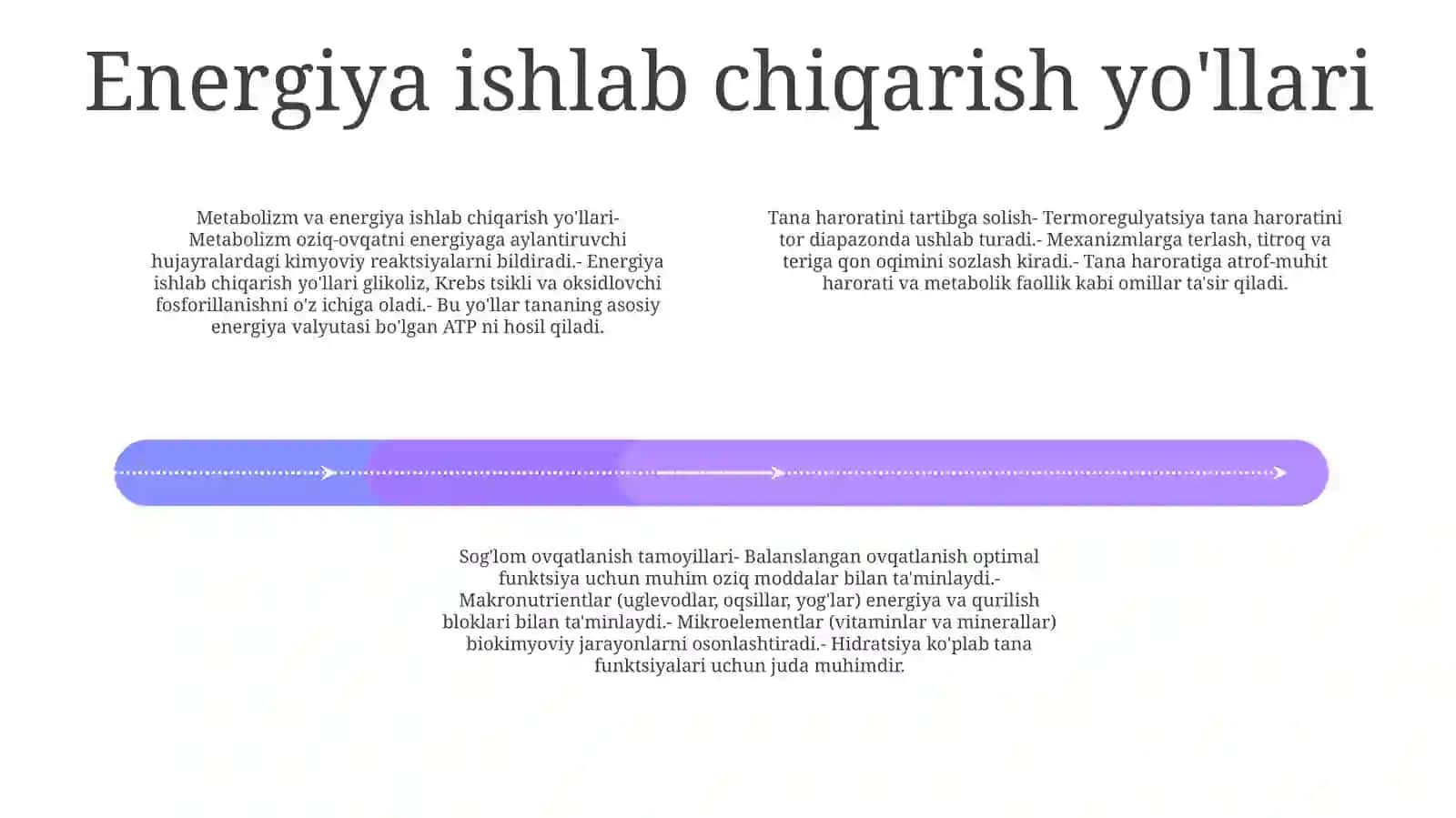 Metabolizm Va Energiyani OʻRganish. Termoregulyatsiya. ToʻGʻRi Ovqatlanish Asoslari 3