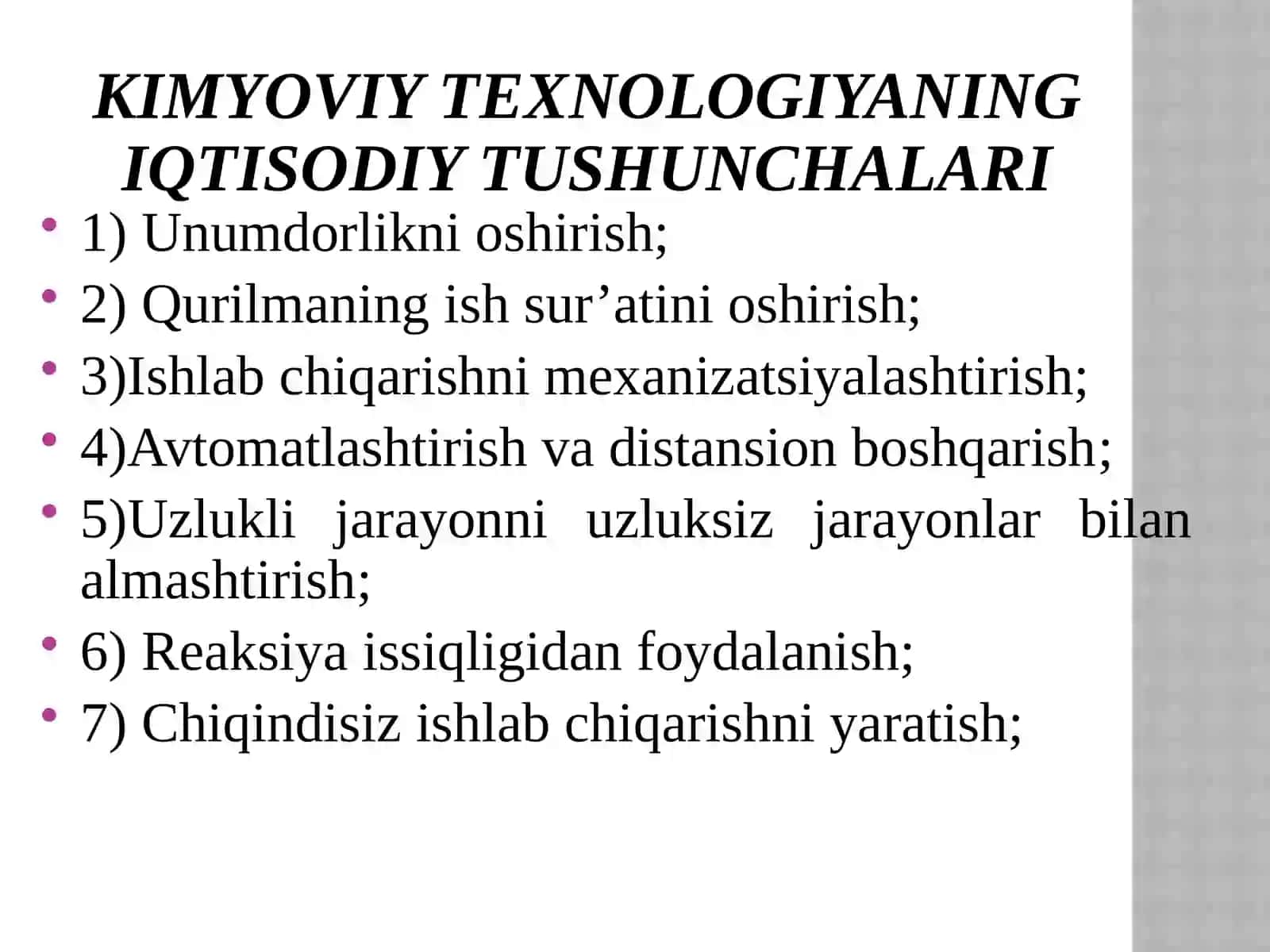 KIMYОVIY TЕXNOLOGIYАNINGASOSIY TEXNIK IQTISODIYKO’RSATKICHLARI 3
