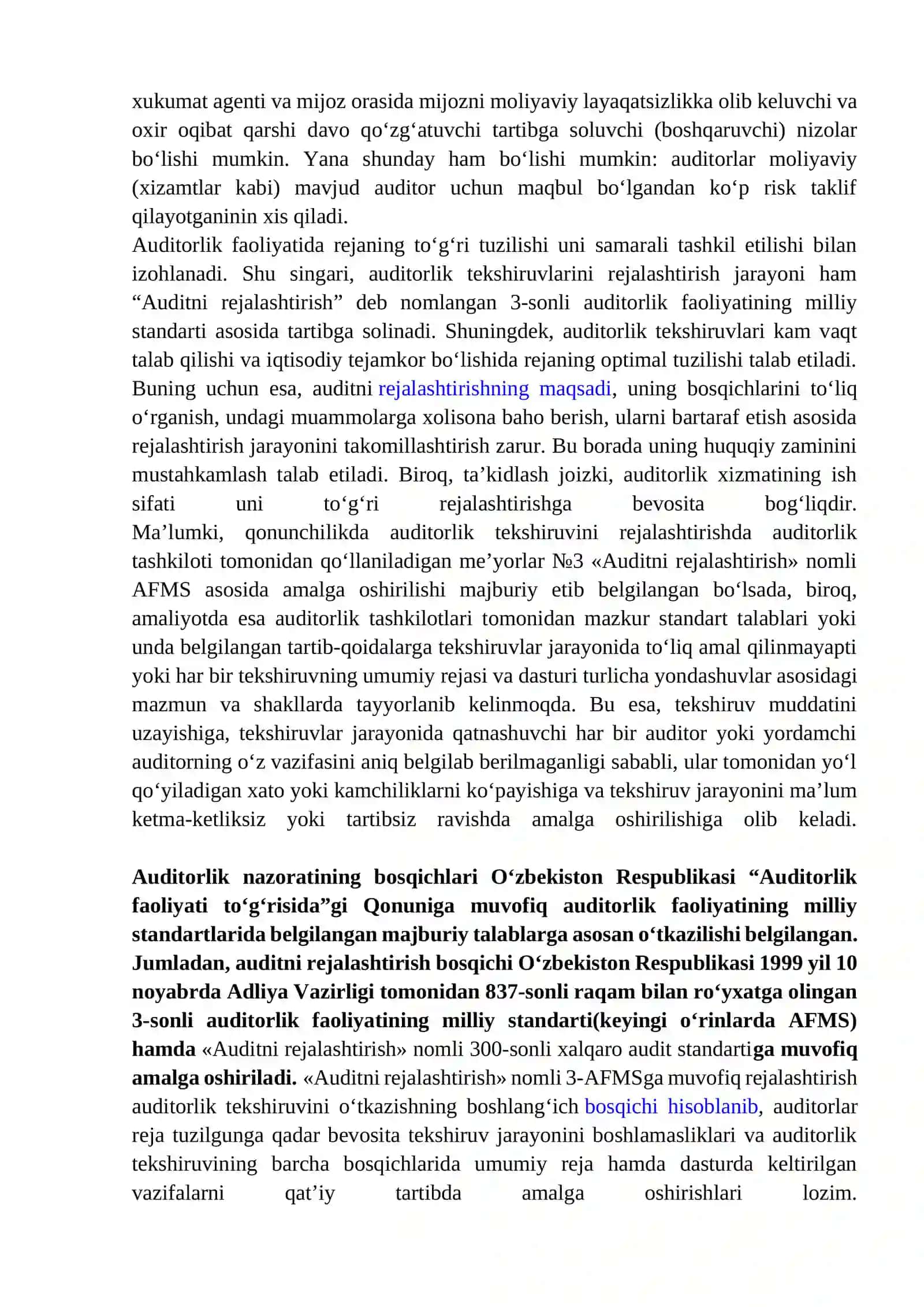 Auditorlik tekshiruvini rejalashtirishning tamoyillari va bosqichlari 3