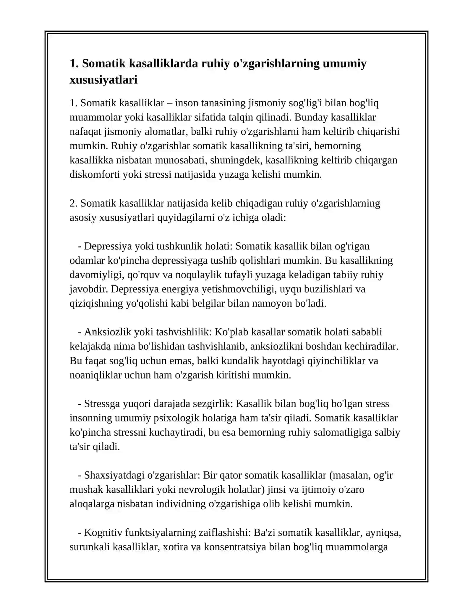 SAMATIK KASSALIKLARDA KUZATLADIGAN RUXIY UZGARISHLAR VA BEMORLARNI TUZATISH TADBIRLARI 3