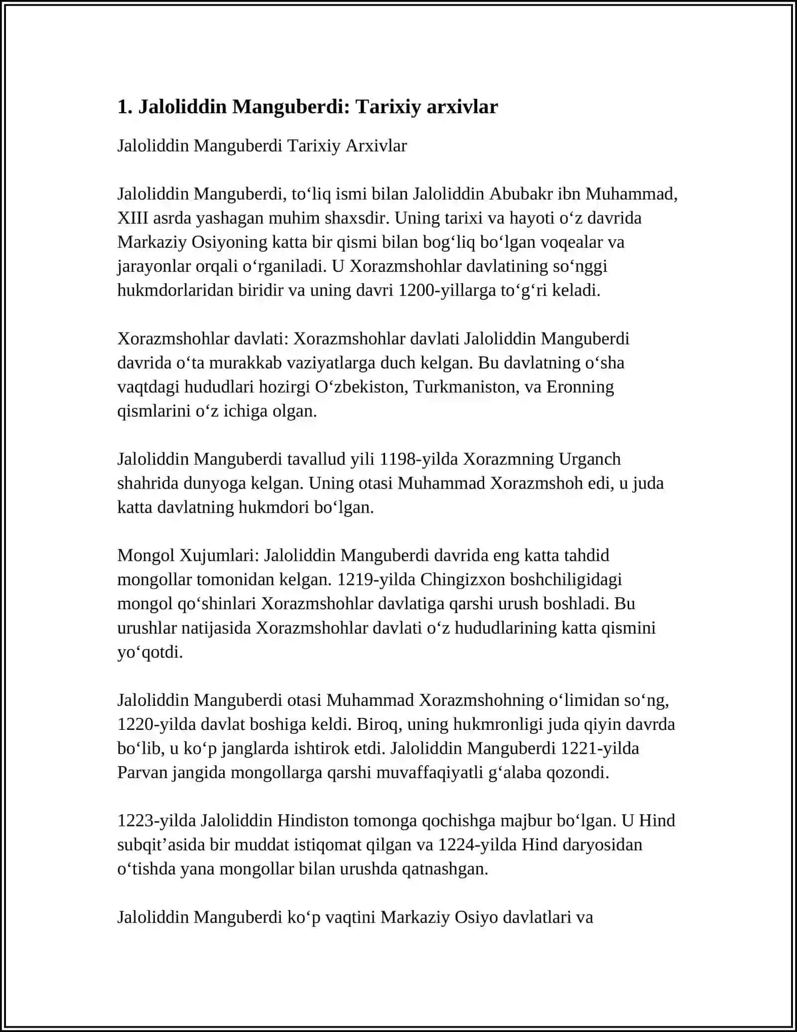 Jaloliddin Manguberdi: Tarixiy arxivlar 3