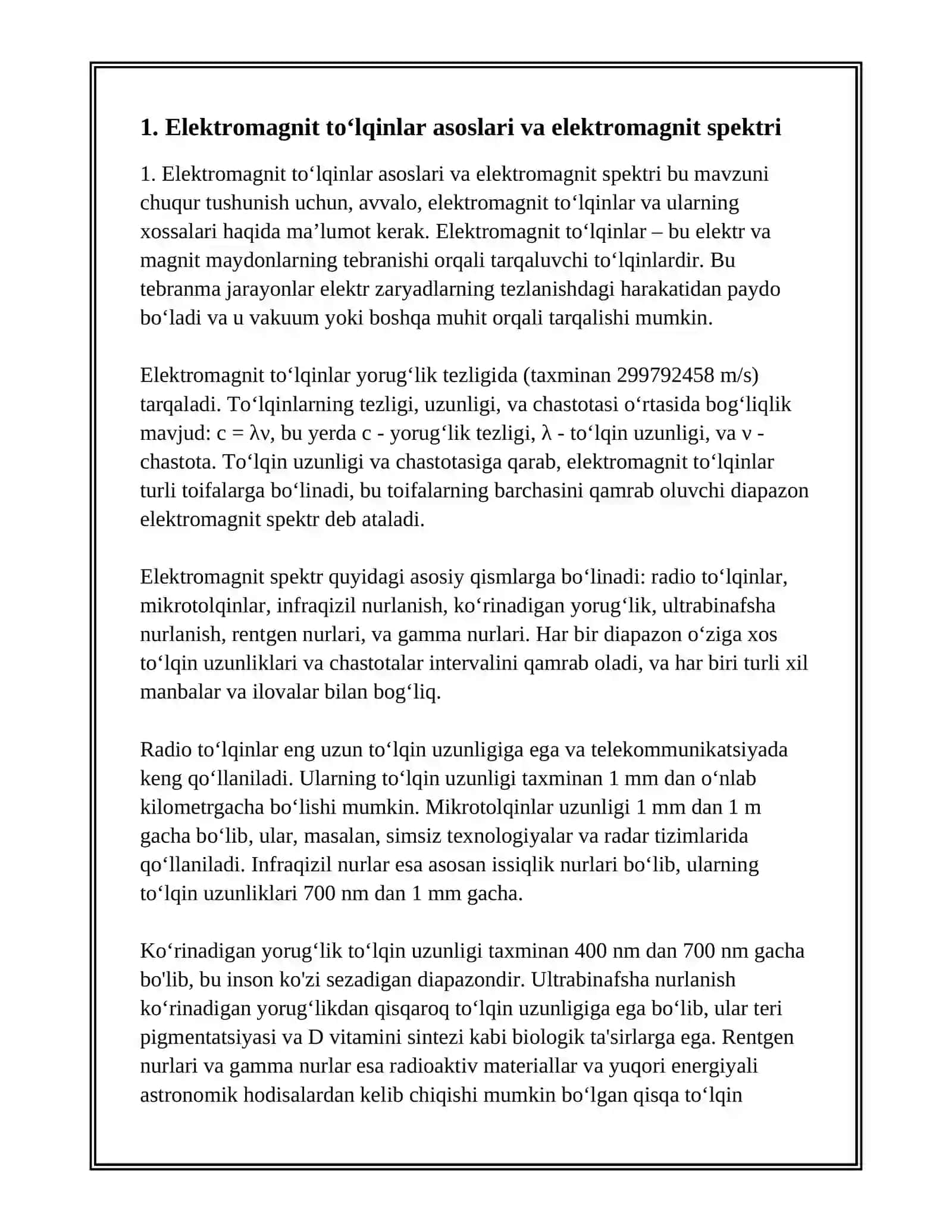 ELEKTROMAGNIT TOʻLQINLAR VA ULARNING BIOLOGIK AHAMIYATI 3