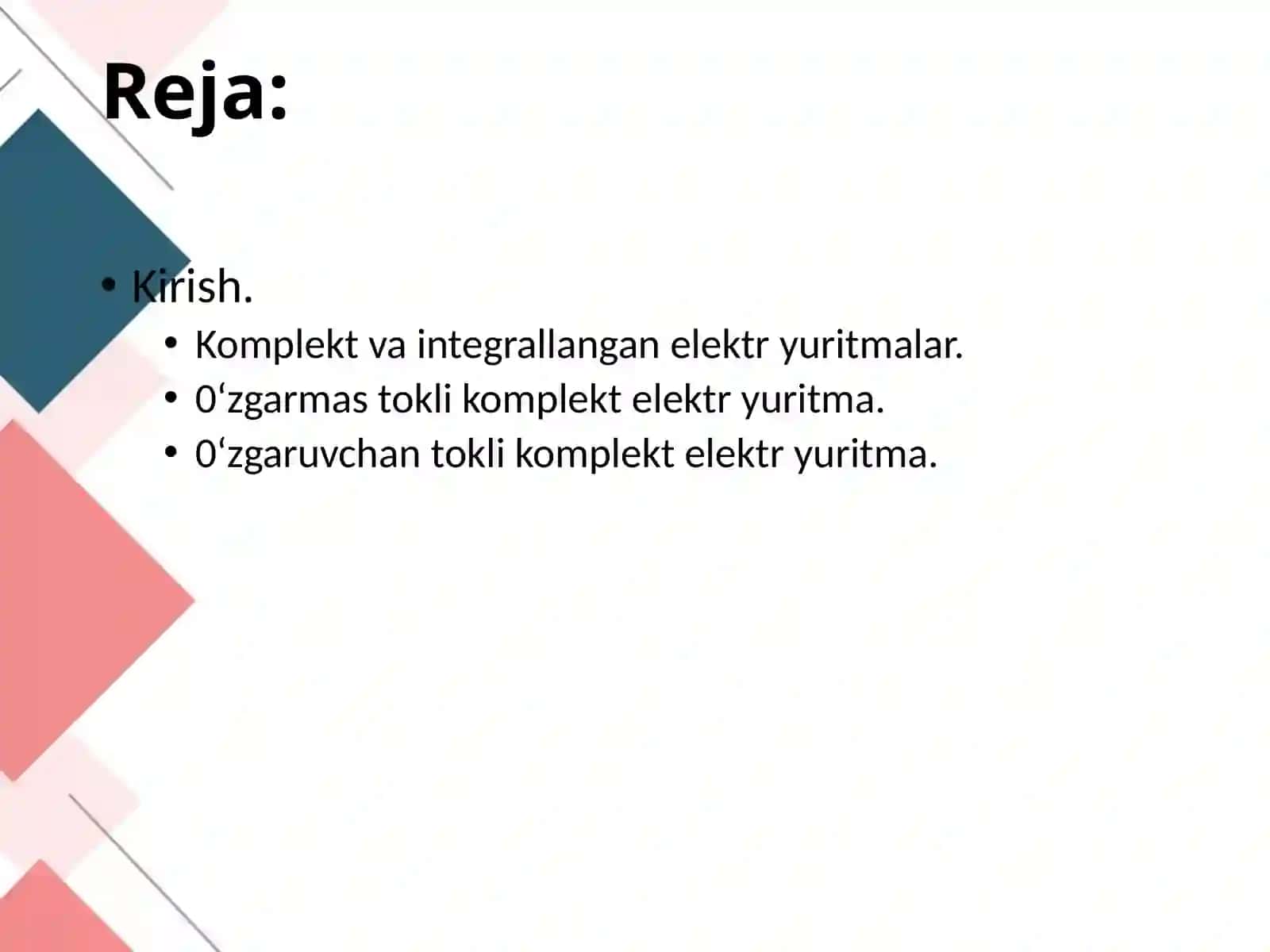 Mavzu: Elektrotexnika fakulteti - Komplekt elektryuritma tizimlari 3