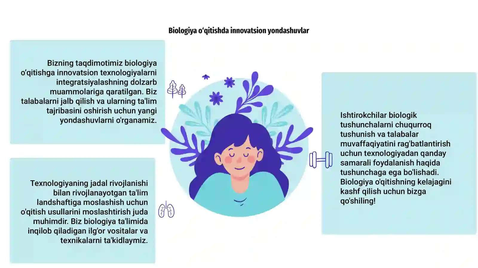 Biologiyani o’qitishda innovatsion texnologiyalarning dolzarb muammolariga bag’ishlangan anjumanlar uchun taqdimot 3