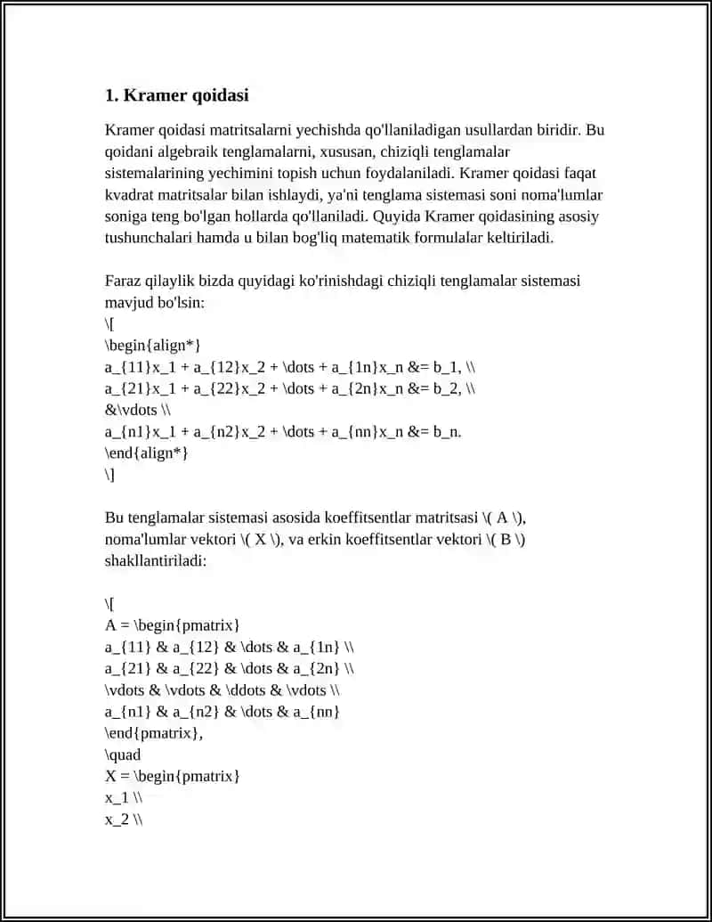 REFERAT Mavzu: KRAMER USULI GAUSS USULI 3