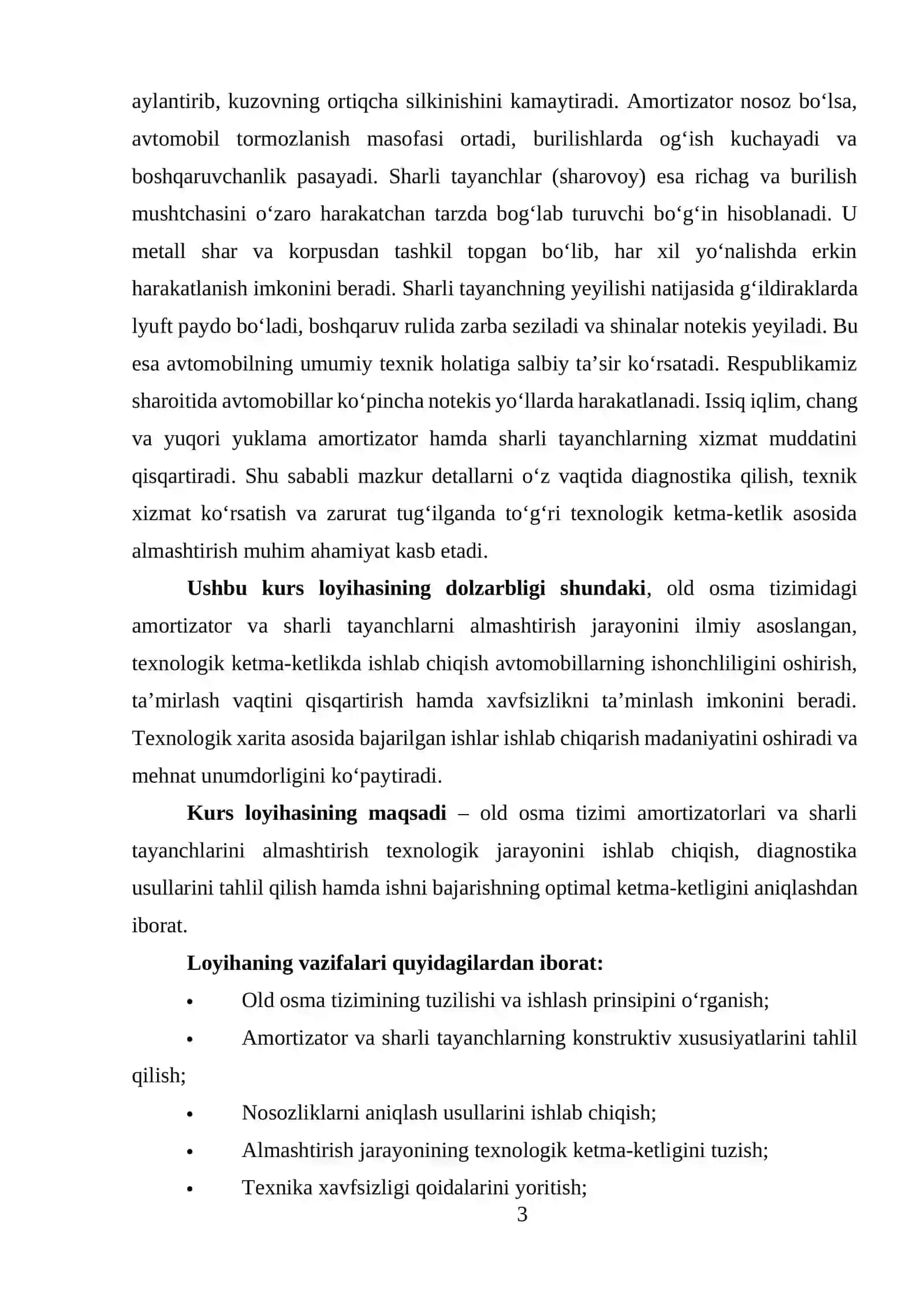 Old osma tizimi amortizatirlar va sharli tayanchlarni (sharavoy) almashtirish texnalogik xaritasi 3