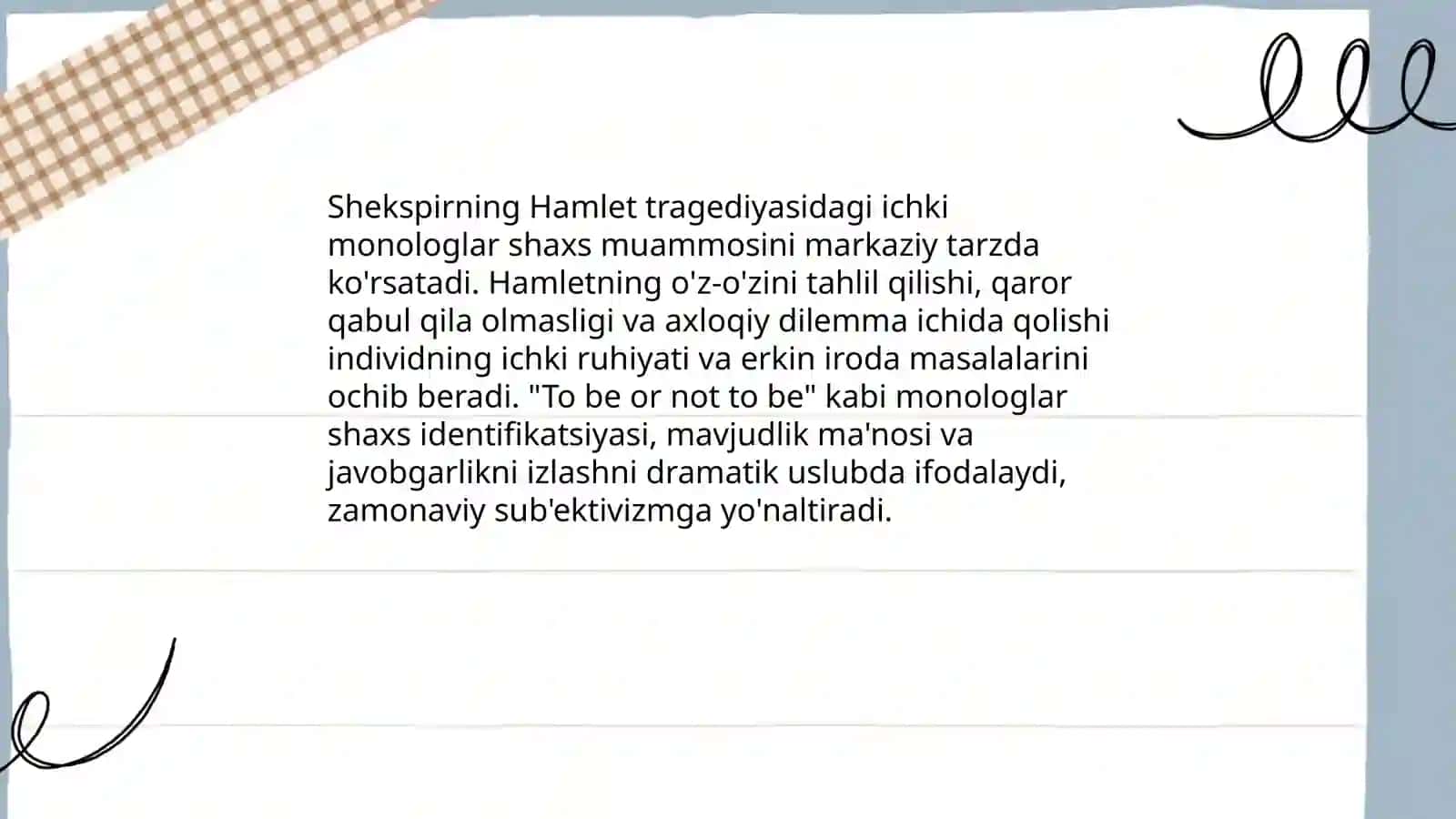 Shekspir tragediyalarida shaxs masalasi: Hamlet misolida ichki monolog 3