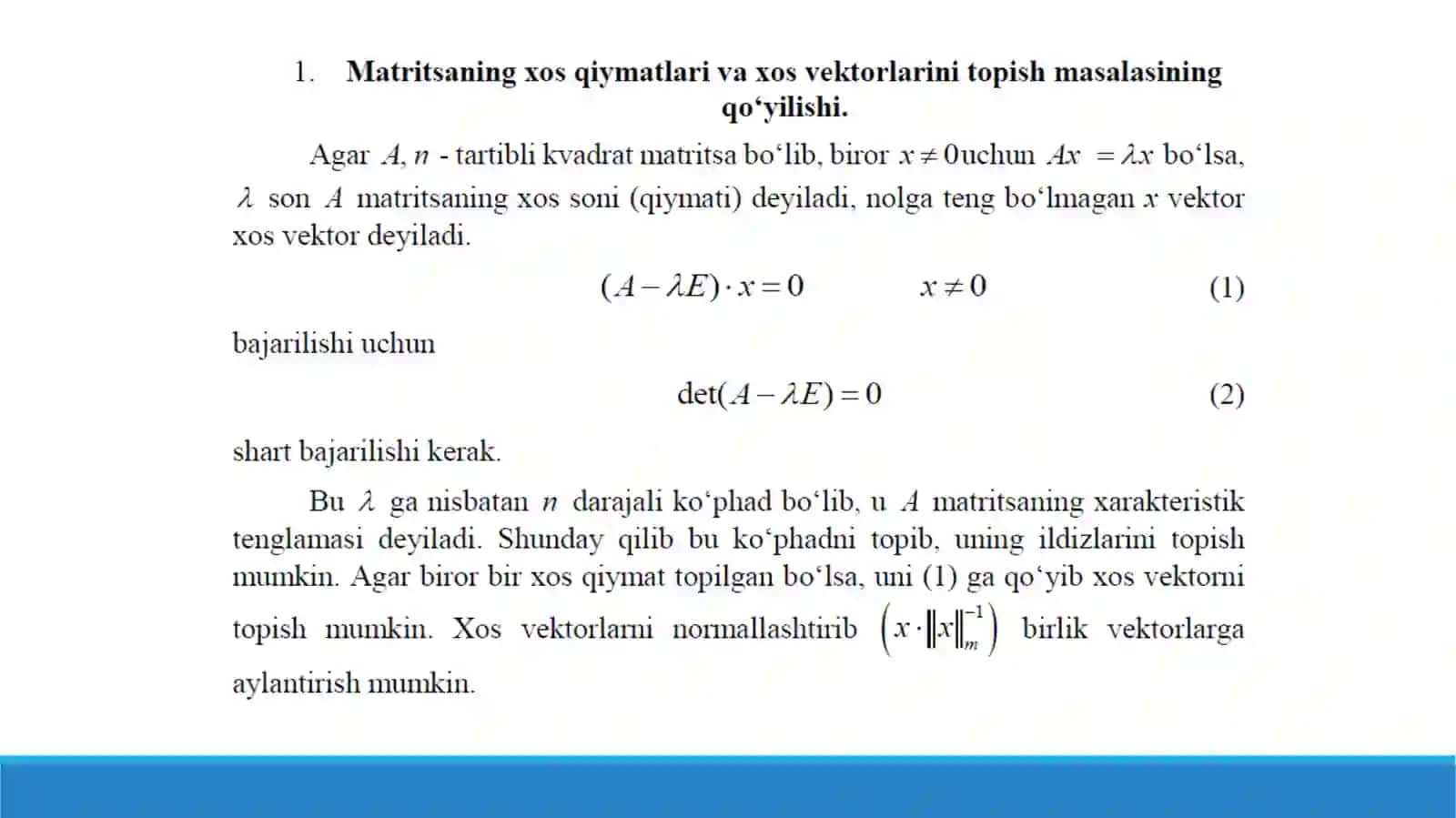 Matritsaning xos son va xos vektorlarini topishning sonli usullari 3