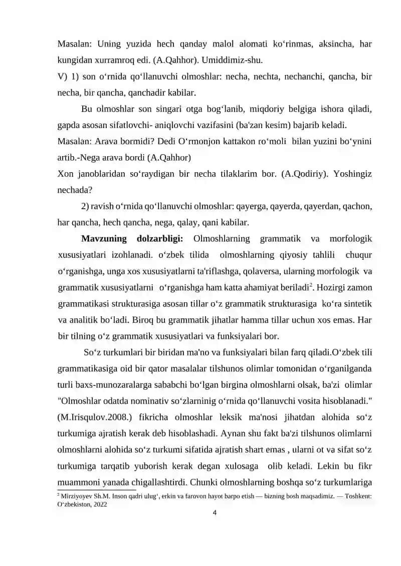 OLMOSHNING MORFOLOGIK   BELGI XUSUSIYATLARI (O‘TKIR HOSHIMOV ASARLARI MISOLIDA) 3