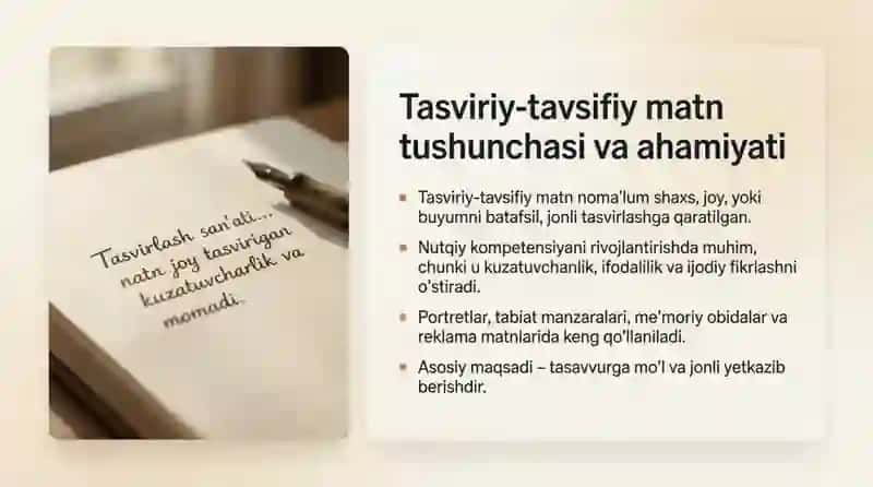 Tasviriy-tavsifiy matn yozish va uning tahlili 3