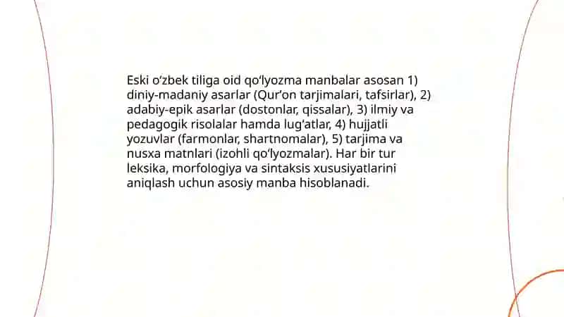 Eski oʻzbek tilining grammatik qurilishiga doir manbalar bilan tanishish 3