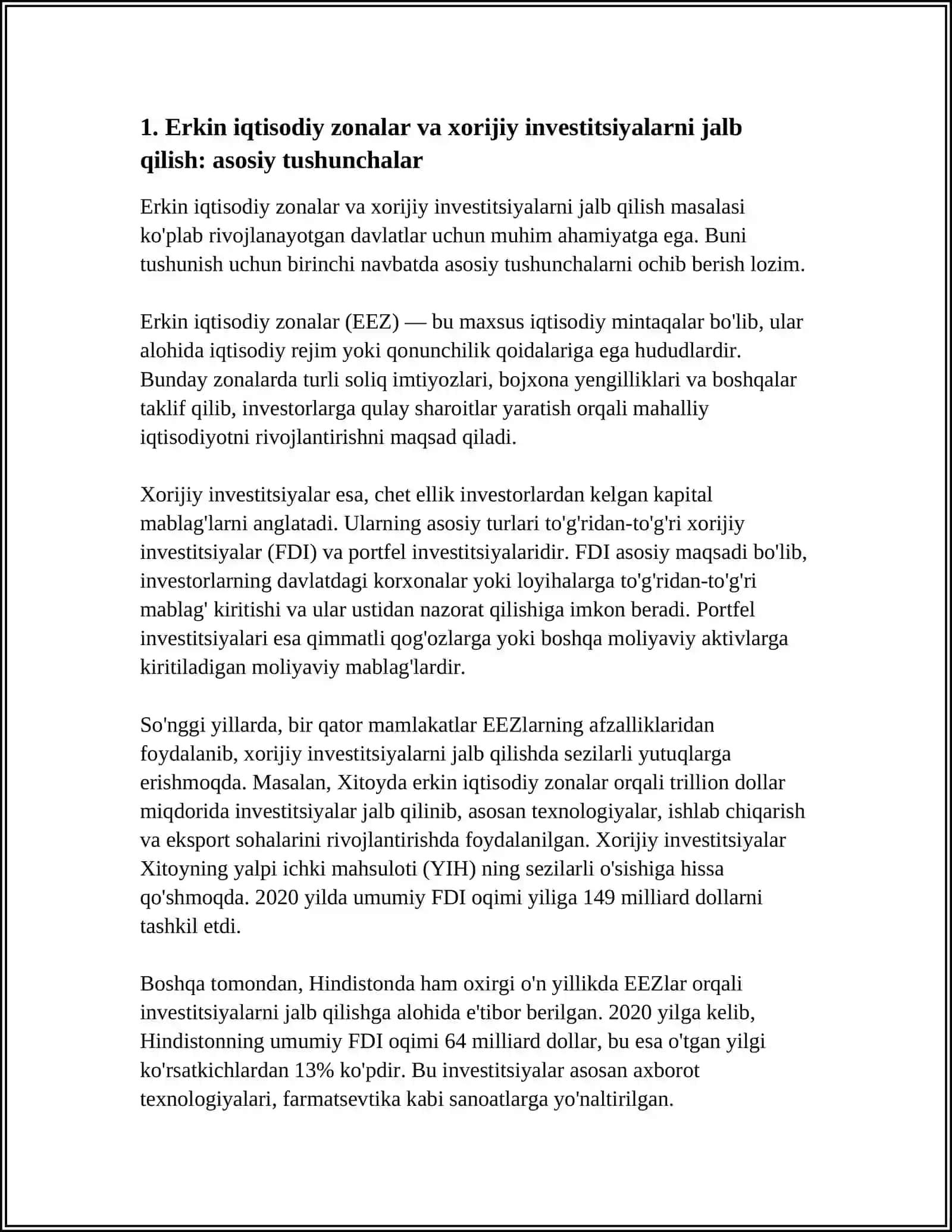 ERKIN IQTISODIY ZONALAR ORQALI XORIJIY INVESTITSIYALARNI JALB ETISHNI RAG'BATLANTIRISH 3