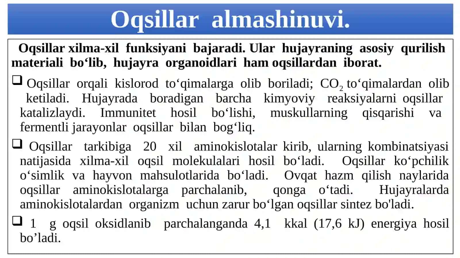 8-sinf Biologiya Oqsillar, karbonsuvlar va yog'lar almashinuvi dars taqdimot 3