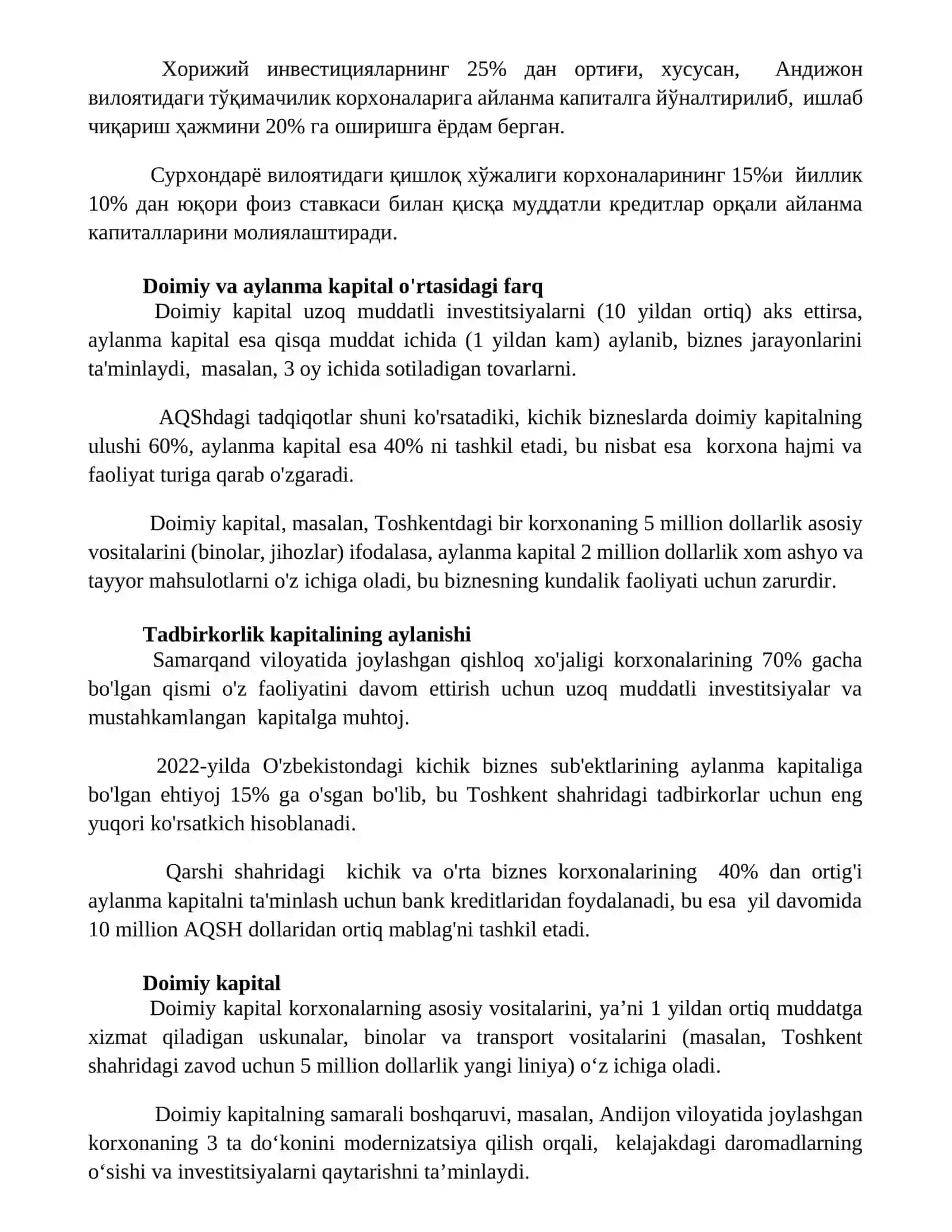 Tadbirkorlik kapitalining aylanishi. Asosiy va aylanma capital 3