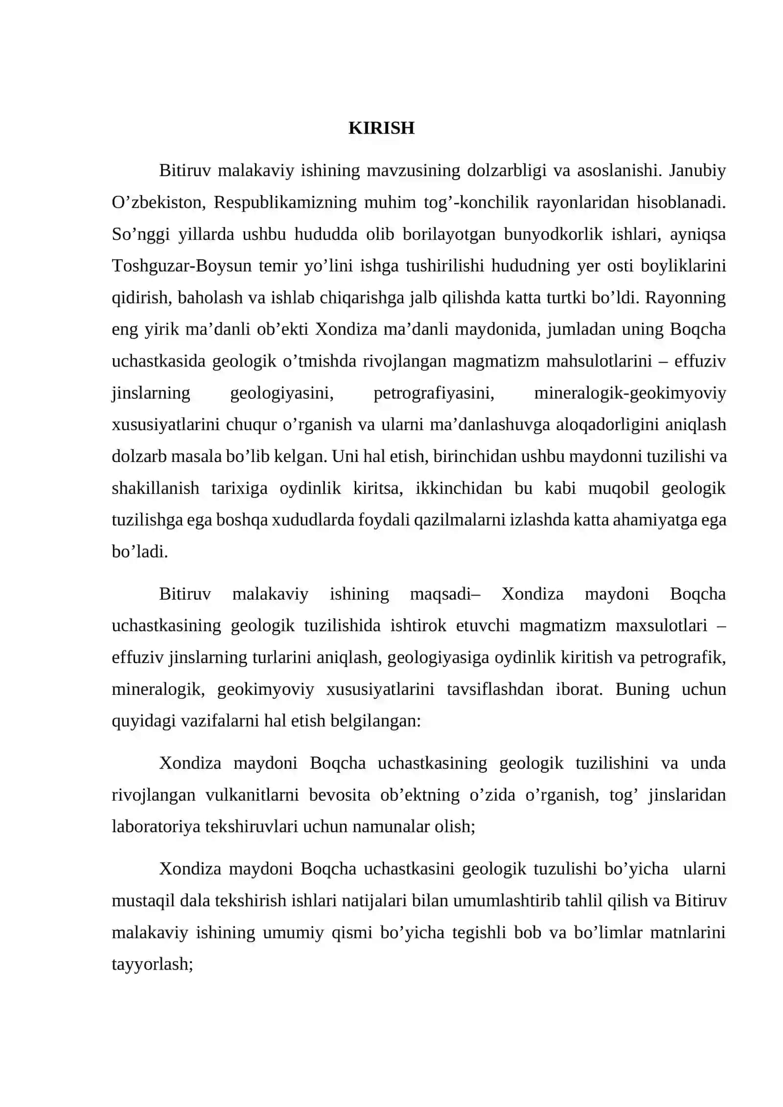 Xondiza ma’danli maydoni boqcha uchastkasinign geologik-petrografik xususiyatlari 3