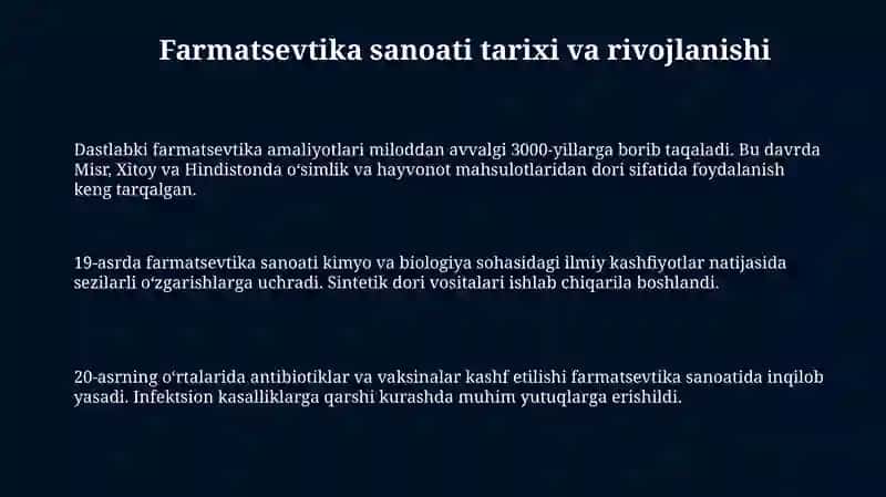 Farmaseftika sanoatining rivojlanish omillari 3