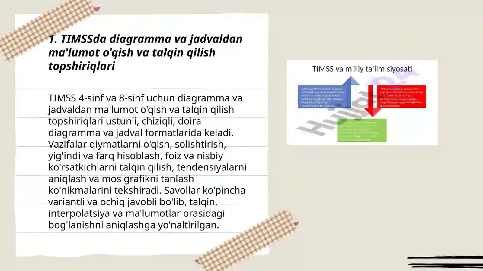 TIMSS xalqaro baholash tizimida "Maʼlumotlar va ehtimollik" mazmun sohasiga oid topshiriqlar 3