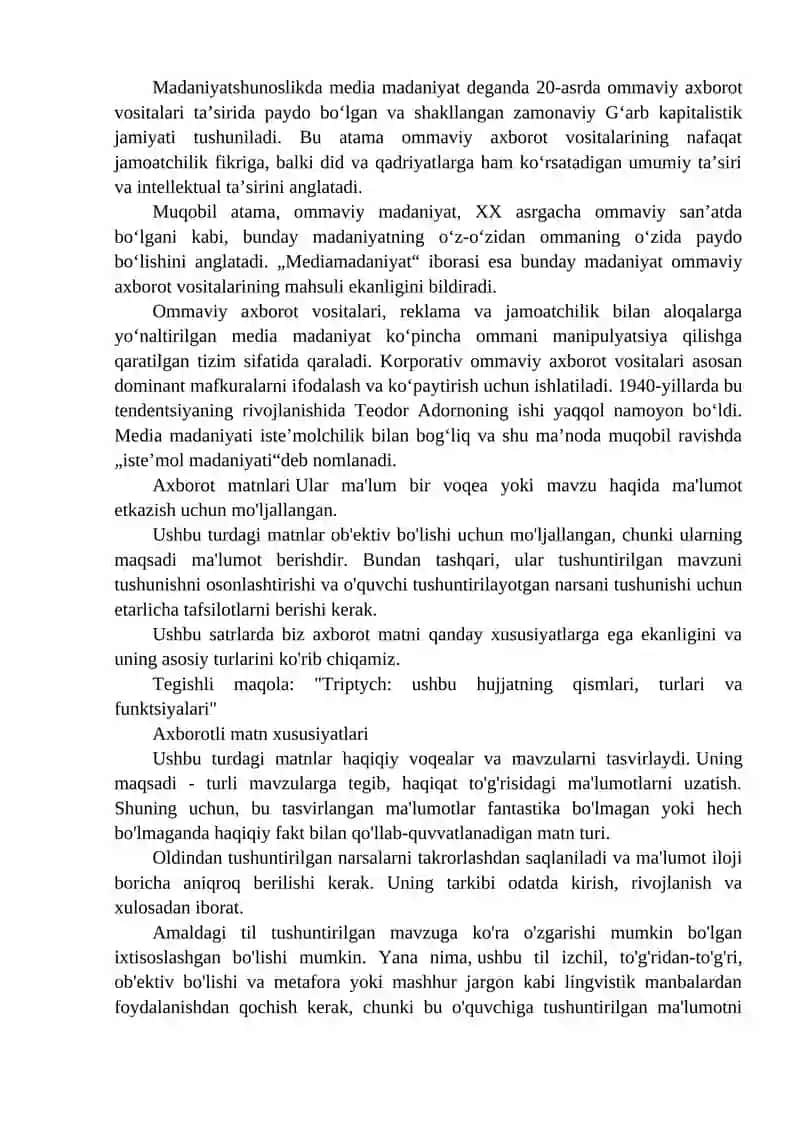 Axborot matnlari bilan ishlash va media madaniyat 3