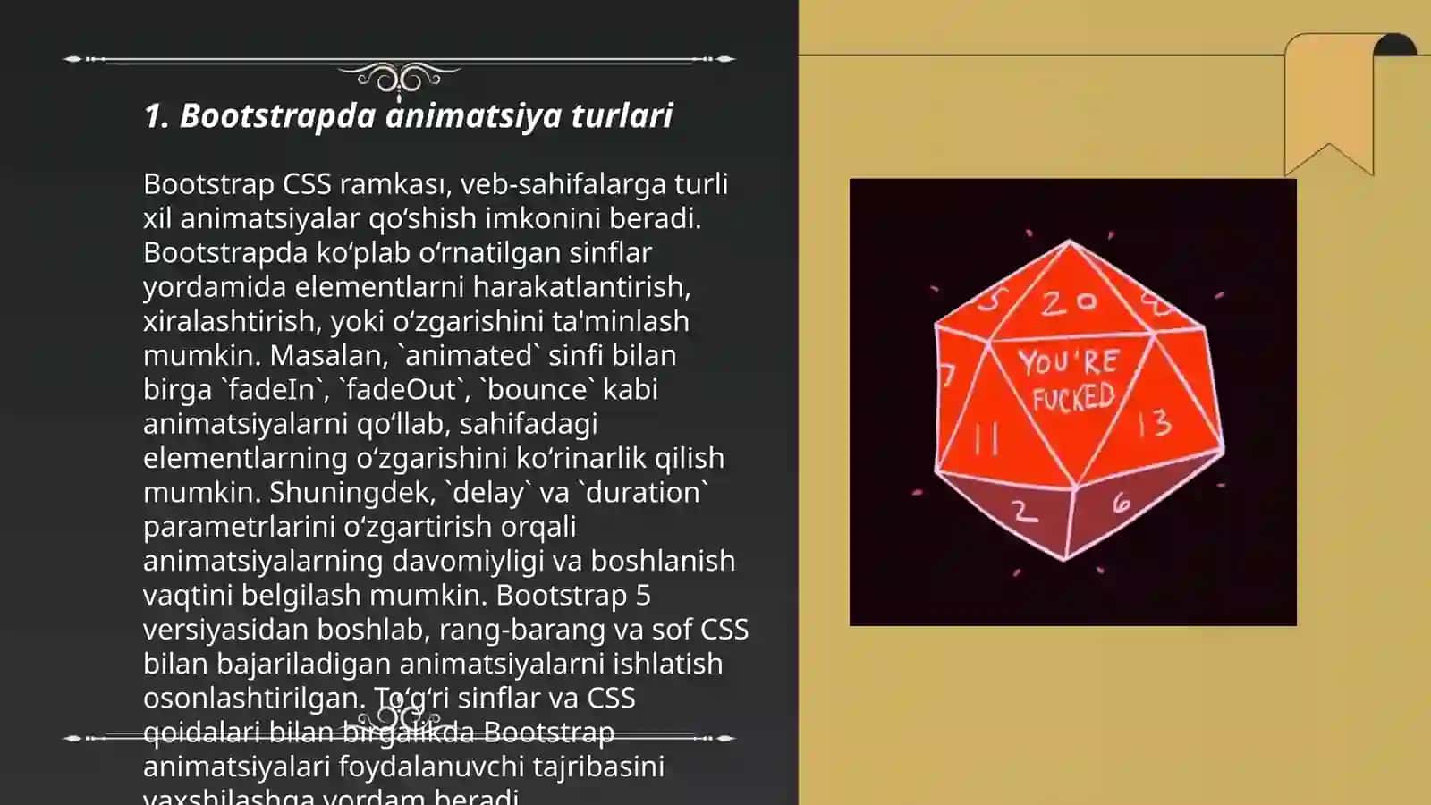 Bootstrap animatsiyalari va o'tishlari haqida ma'lumot 3