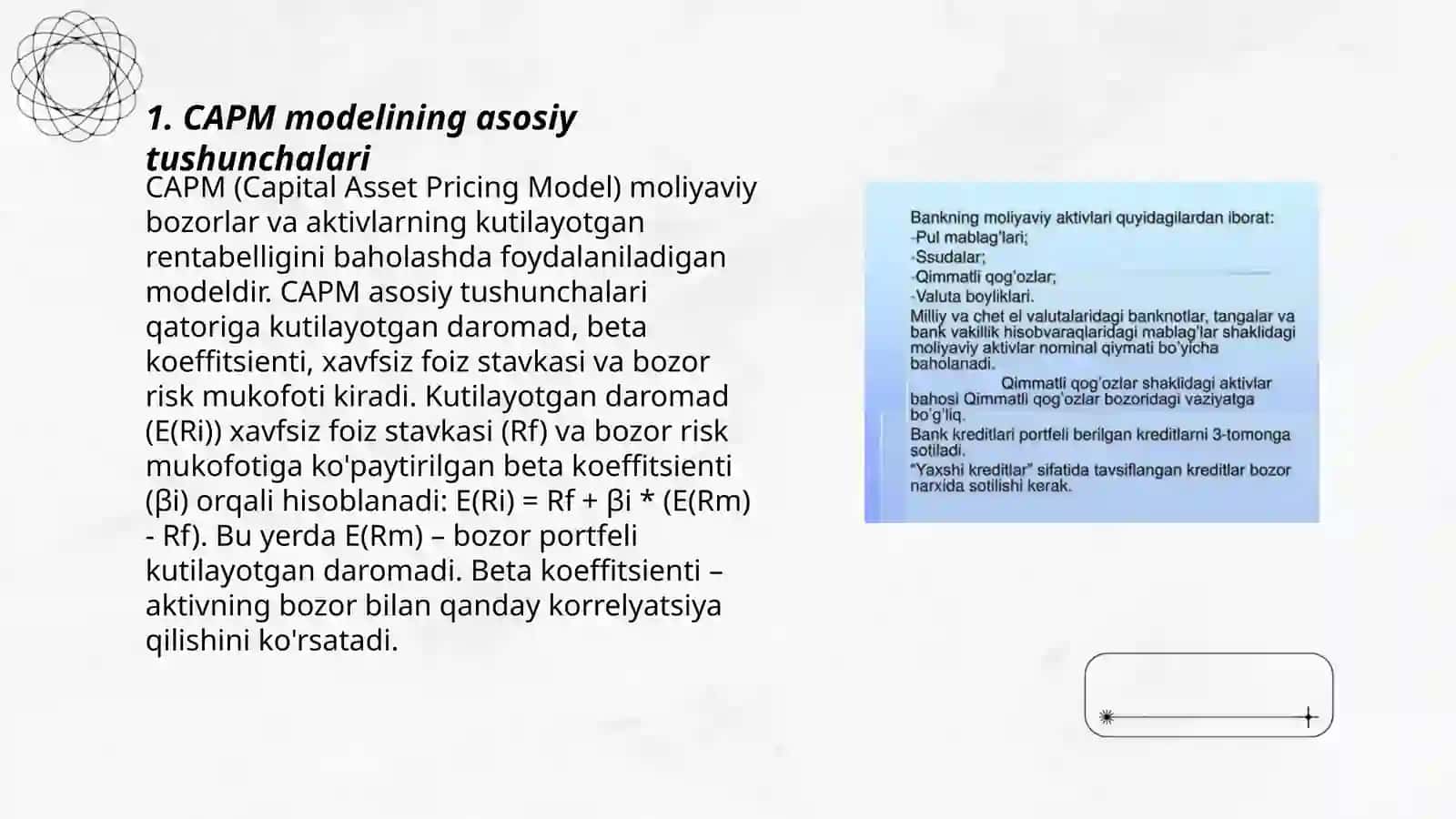 CAPM modelining asosiy tushunchalari 3