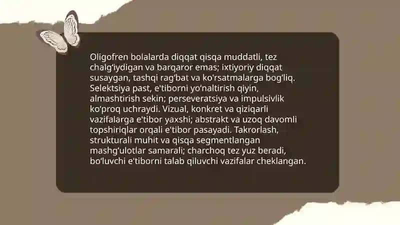 Oligofren bolalarda bilish jarayonlari:diqqat va idrok rivojlanishi 3
