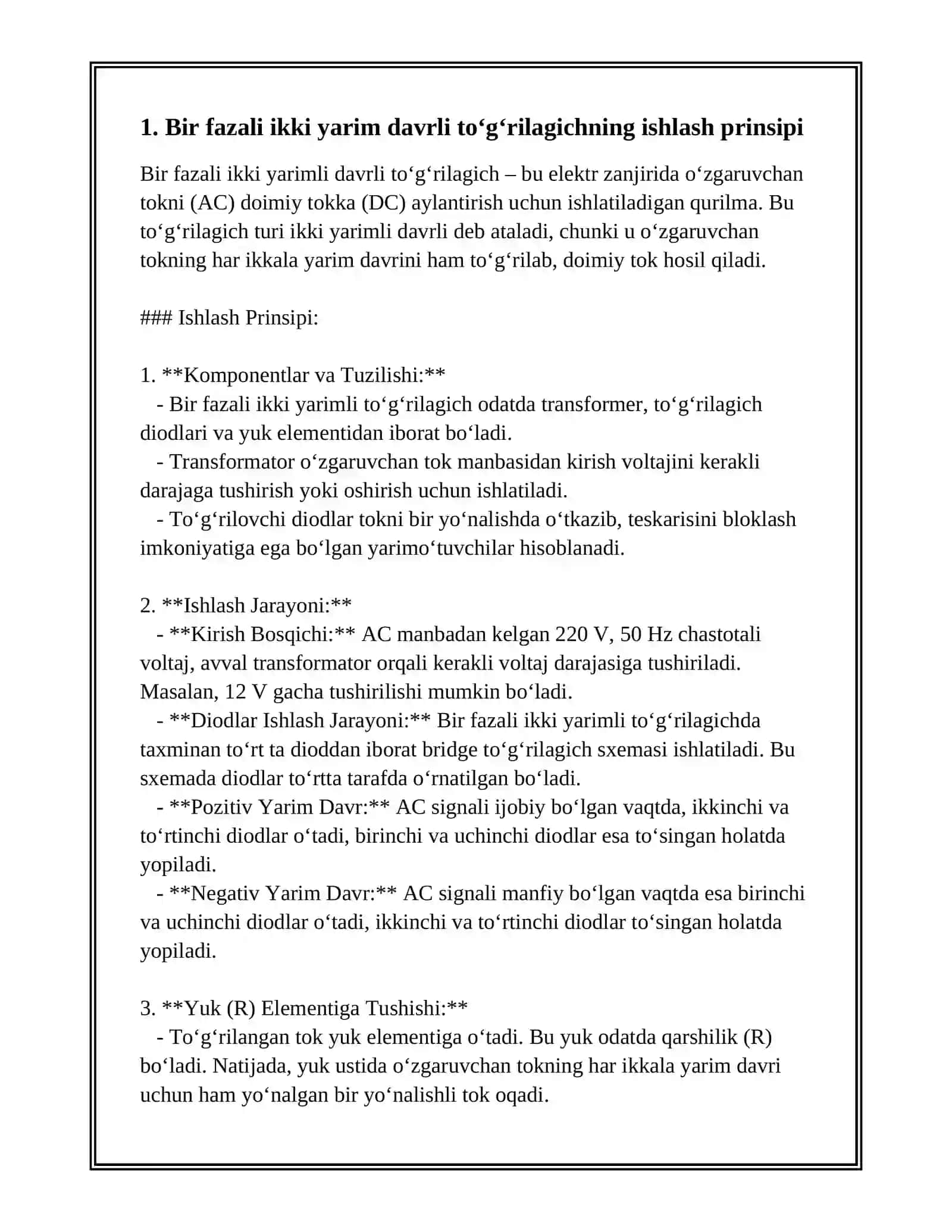 BIR FAZALI IKKI YARIM DAVRLI TO‘G‘RILAGICHLARNING XARAKTERISTIKASINI O‘RGANISH 3