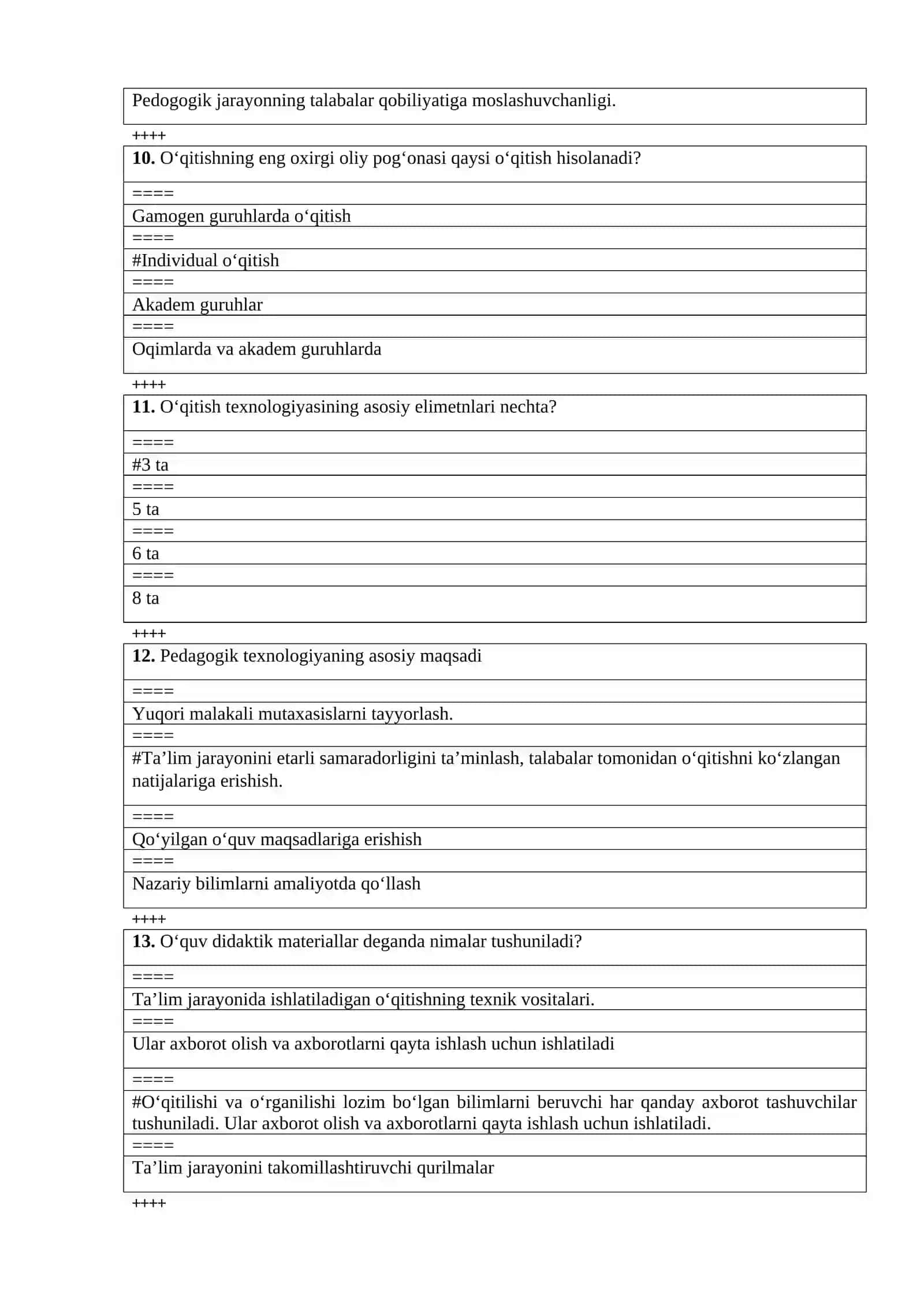 Umumiy pedagogika fanidan testlar to’plami 3