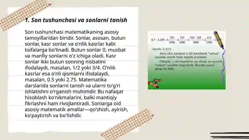 Elementar matematik tasavvurni rivojlanishiga oid ishlarni rejalashtirish 3