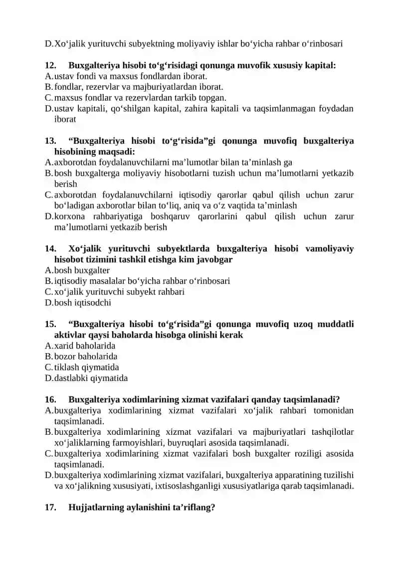 PROFESSIONAL BUXGALTERIYA AMALIYOTI FANIDAN TEST SAVOLLARI 3