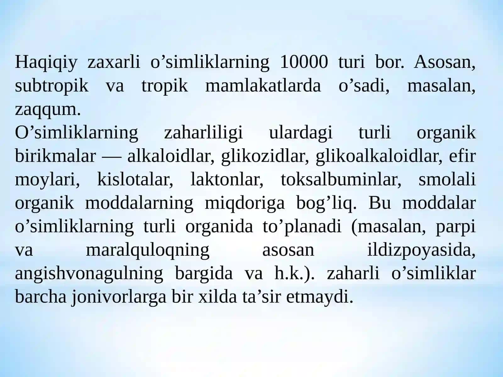 ZAXARLI VA KUCHLI TASIR ETUVCHI DORIVOR O’SIMLIK XOM ASHYOLARINI TAYYORLASH, QADOQLASH VA SAQLASH USULLARI 3