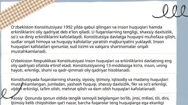 O'zbekistonda inson huquqlari va erkinliklari kafolatining yaratilishi 3