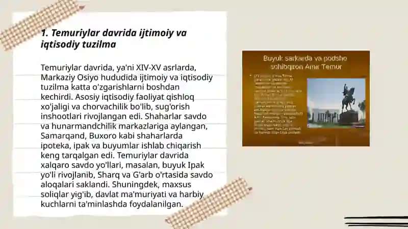 O’RTA OSIYODA TEMURIYLAR DAVRIGACHA VA AMIR TEMUR VA TEMURIYLAR DAVRIDAGI IQTISODIY G‘OYALAR VA IQTISODIY SIYOSAT 3