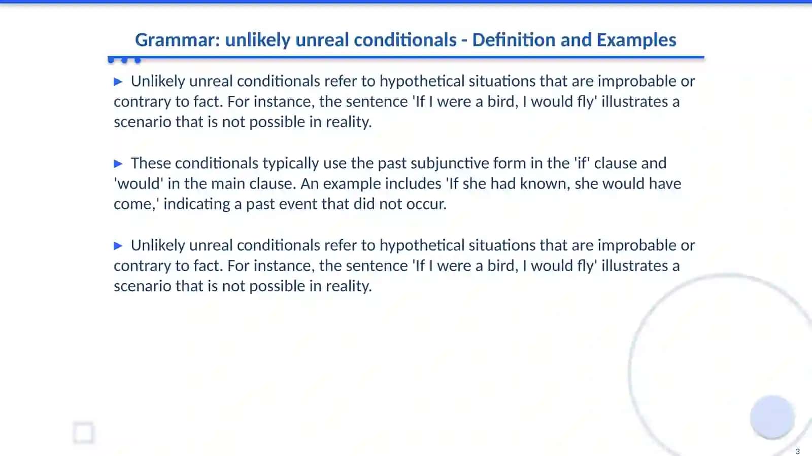 Grammar: unlikely unreal conditionals 3