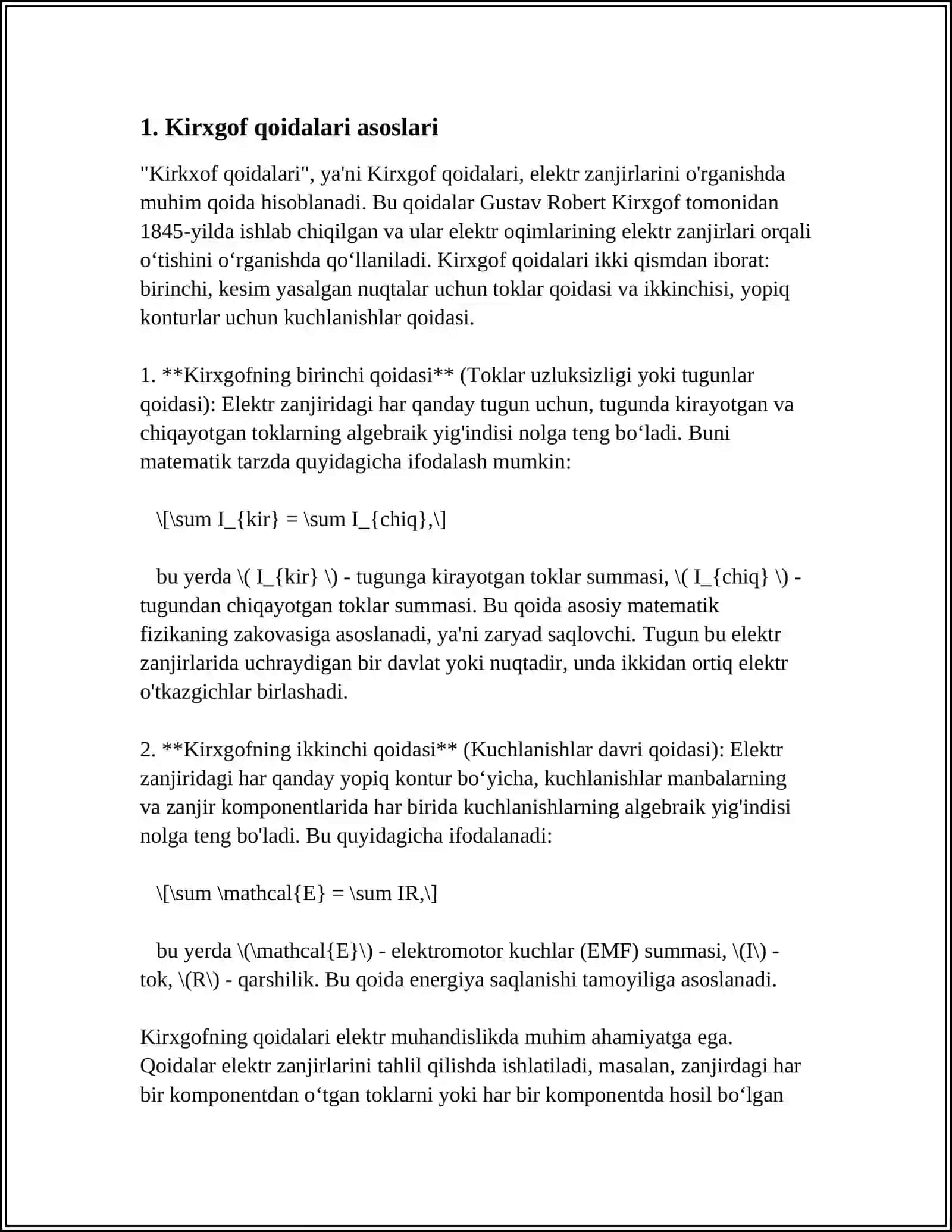 TARMOQLANGAN ZANJIRLAR KIRXGOF QOIDALARI 3