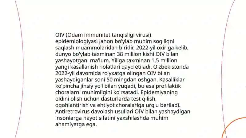 Odam imun tanqisligi virusi(OIV) epidimiologiyasi va profilaktikasi xususiyatlari 3