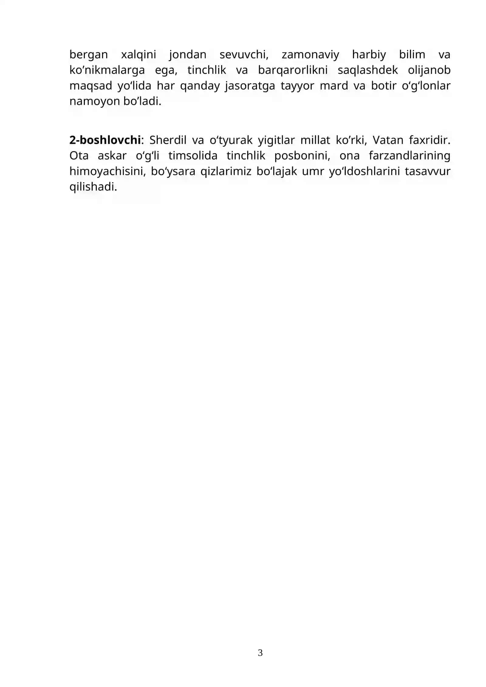 «Vatan himoyasi – muqaddas burch» bayram tadbiri ssenariysi 3